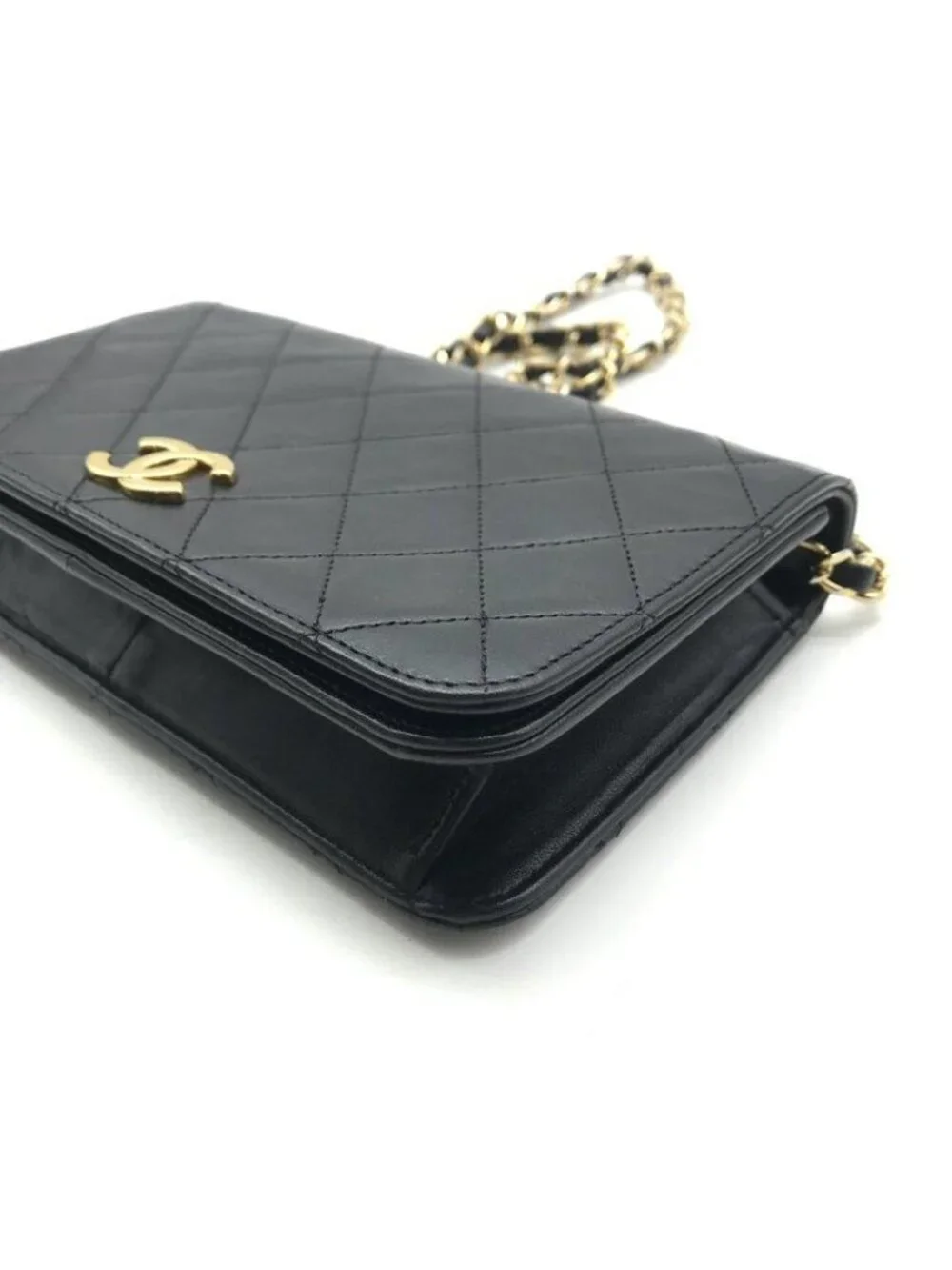Chanel CC Logo Mini Quilted Push Lock Leather Vintage Chain Shoulder Bag Black